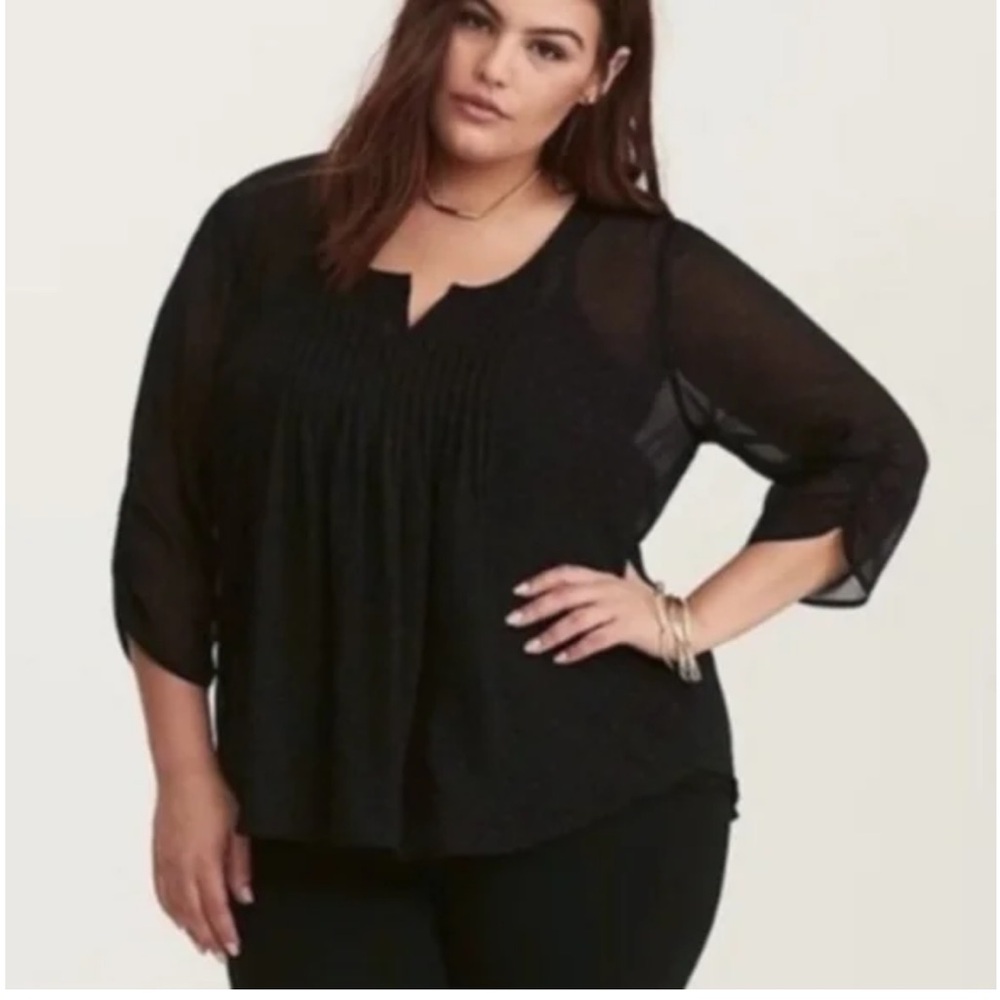Torrid Sheer Black Peasant Top Size 1X Cottage Lightweight Boho